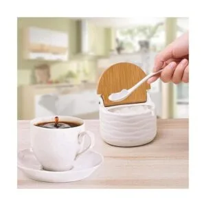 Tazón de sal de azúcar de cerámica con tapa y cuchara de_6