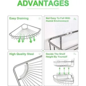 SMARTAKE Juego de 2 bandejas de ducha de esquina de acero_5