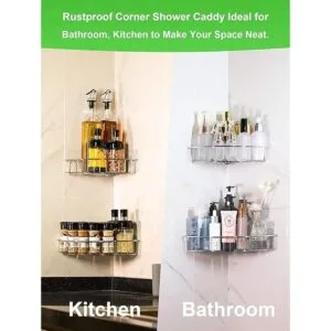 SMARTAKE Juego de 2 bandejas de ducha de esquina de acero_2