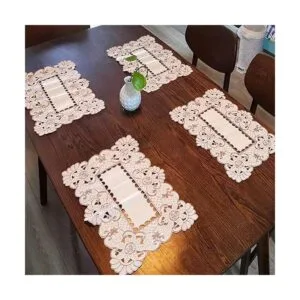 LeLehome Mantel de encaje bordado con flores cafés color_5