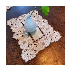 LeLehome Mantel de encaje bordado con flores cafés color_6