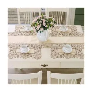 LeLehome Mantel de encaje bordado con flores cafés color_3