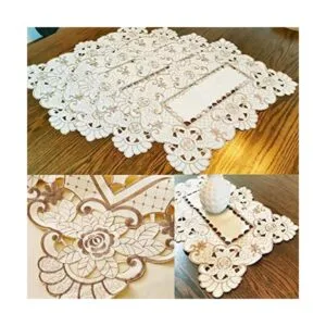 LeLehome Mantel de encaje bordado con flores cafés color_1