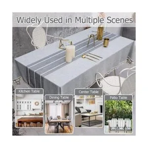 TEWENE Mantel redondo de lino y algodón lavable para_5