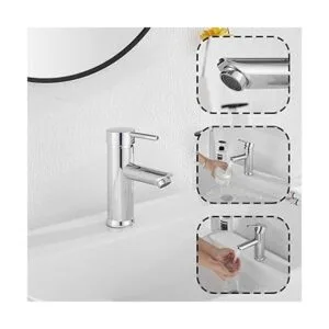 Grifo de baño cromado GGStudy sola manija de un agujero_4