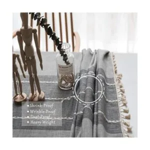 TEWENE Mantel redondo de lino y algodón lavable para_3