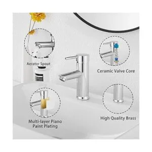 Grifo de baño cromado GGStudy sola manija de un agujero_5