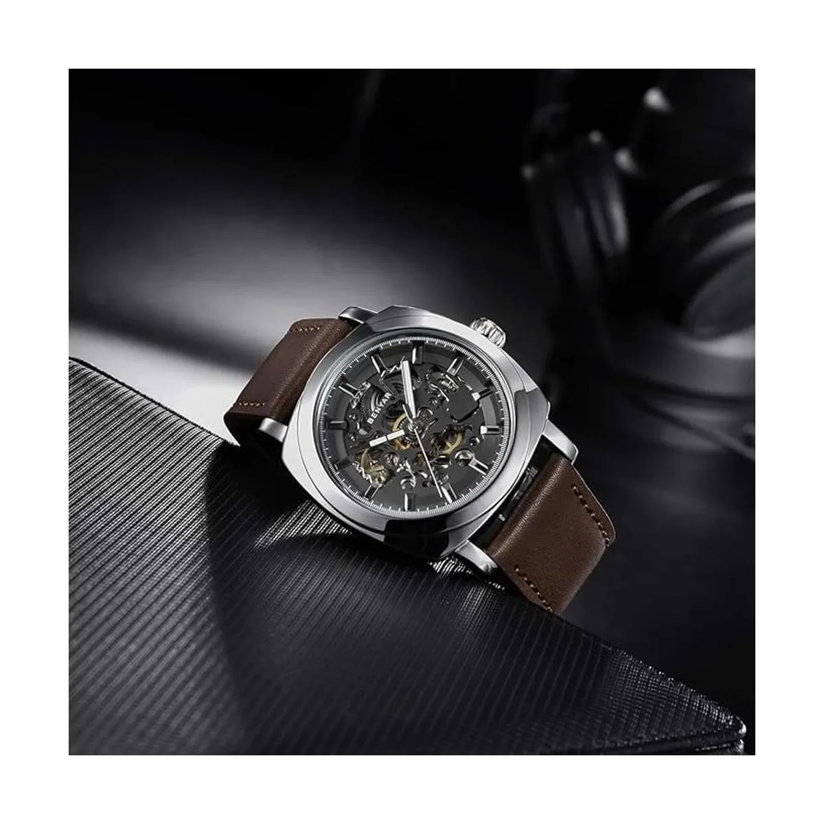 Benyar Relojes automáticos para hombre correa de cuero_3