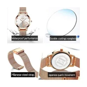 OLEVS Relojes para mujer correa de malla de oro rosa_3