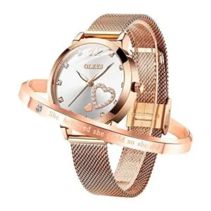 OLEVS Relojes para mujer correa de malla de oro rosa_1