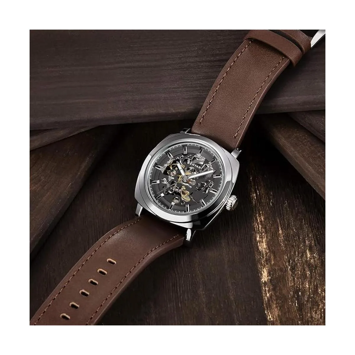 Benyar Relojes automáticos para hombre correa de cuero_4