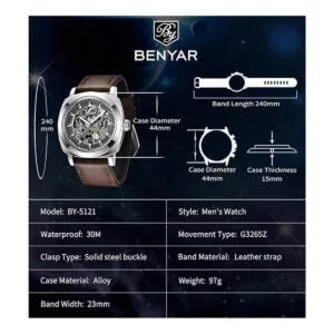 Benyar Relojes automáticos para hombre correa de cuero_6
