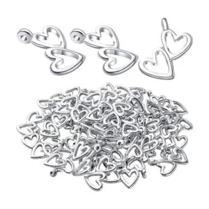 50pcs Plata Antigua Doble Corazón Encantos Colgantes_1