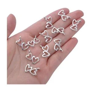 50pcs Plata Antigua Doble Corazón Encantos Colgantes_7