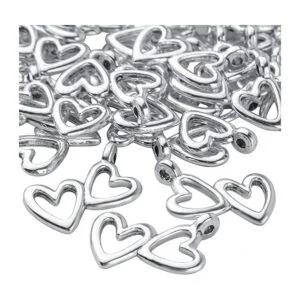 50pcs Plata Antigua Doble Corazón Encantos Colgantes_4