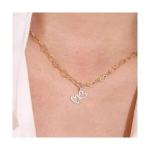 50pcs Plata Antigua Doble Corazón Encantos Colgantes_6