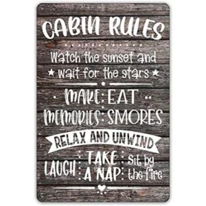 QIONGQI Funny Cabin Rules Metal Tin Sign Decor Farmhouse_1
