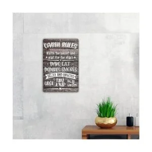 QIONGQI Funny Cabin Rules Metal Tin Sign Decor Farmhouse_4