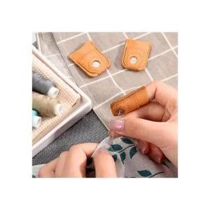 4 piezas de cuero dedal de costura de dedal almohadillas_3