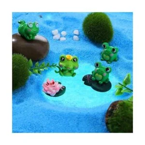 16 figuras en miniatura de rana y loto de resina mini_3