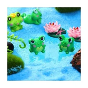 16 figuras en miniatura de rana y loto de resina mini_4