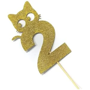 Decoración para tartas de 2do cumpleaños para gatos_5