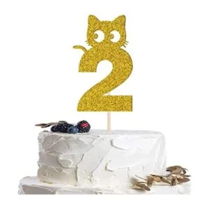 Decoración para tartas de 2do cumpleaños para gatos_1