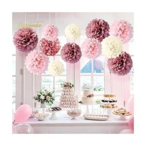 NICROLANDEE Decoraciones de boda 12 pompones de tejido_4