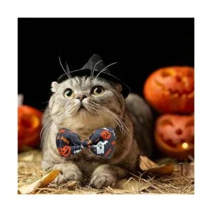 Pohshido Paquete de 2 collares de pajarita para gatos de_4
