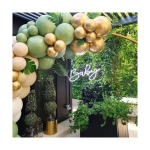 Globos de látex color verde salvia dorado y blanco 50_3