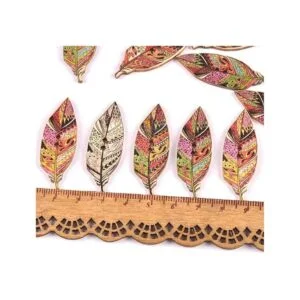 AKOAK Juego de 50 botones de madera con estampado de hojas_4