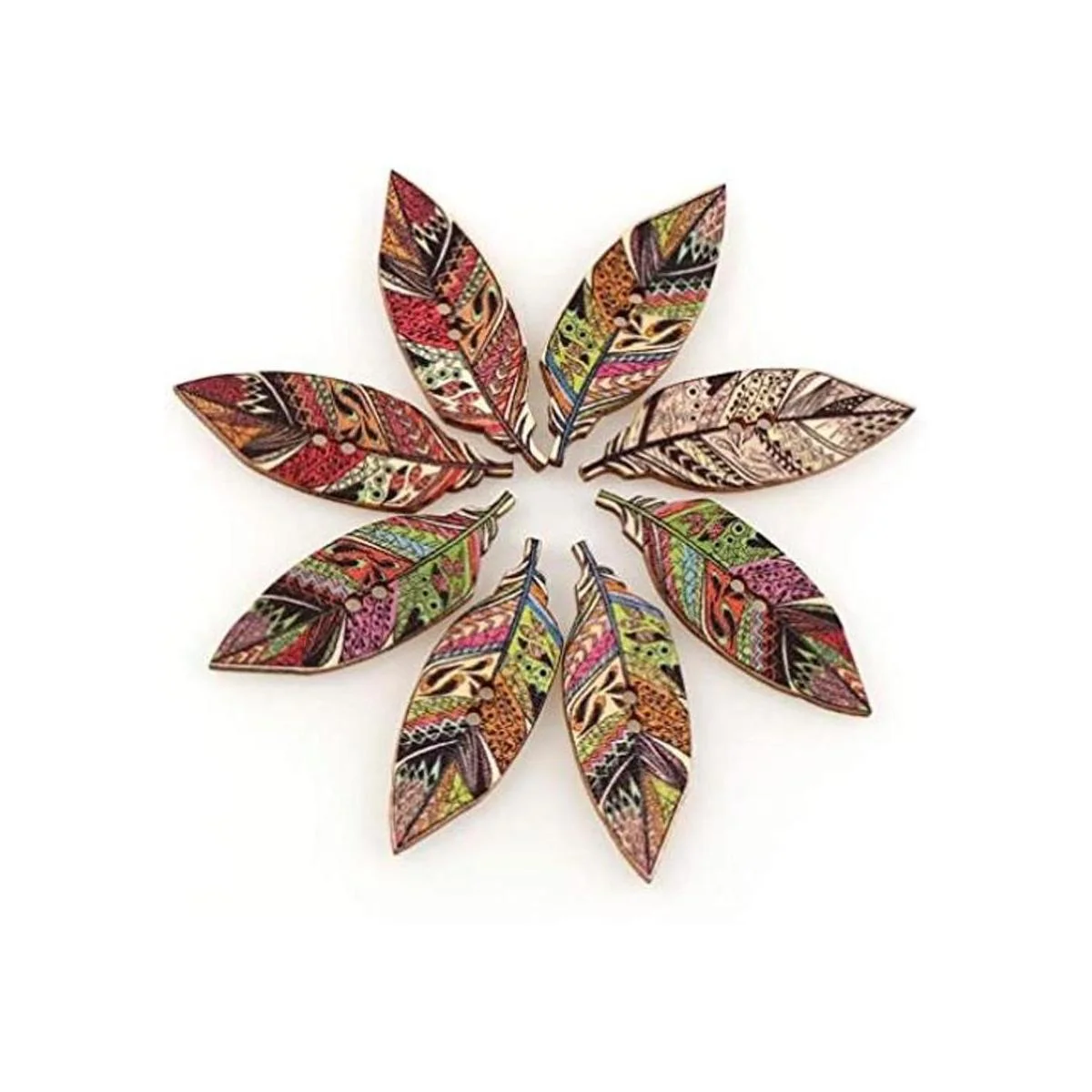 AKOAK Juego de 50 botones de madera con estampado de hojas_1