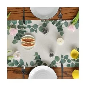 Artoid Mode Camino de mesa con hojas de eucalipto_5