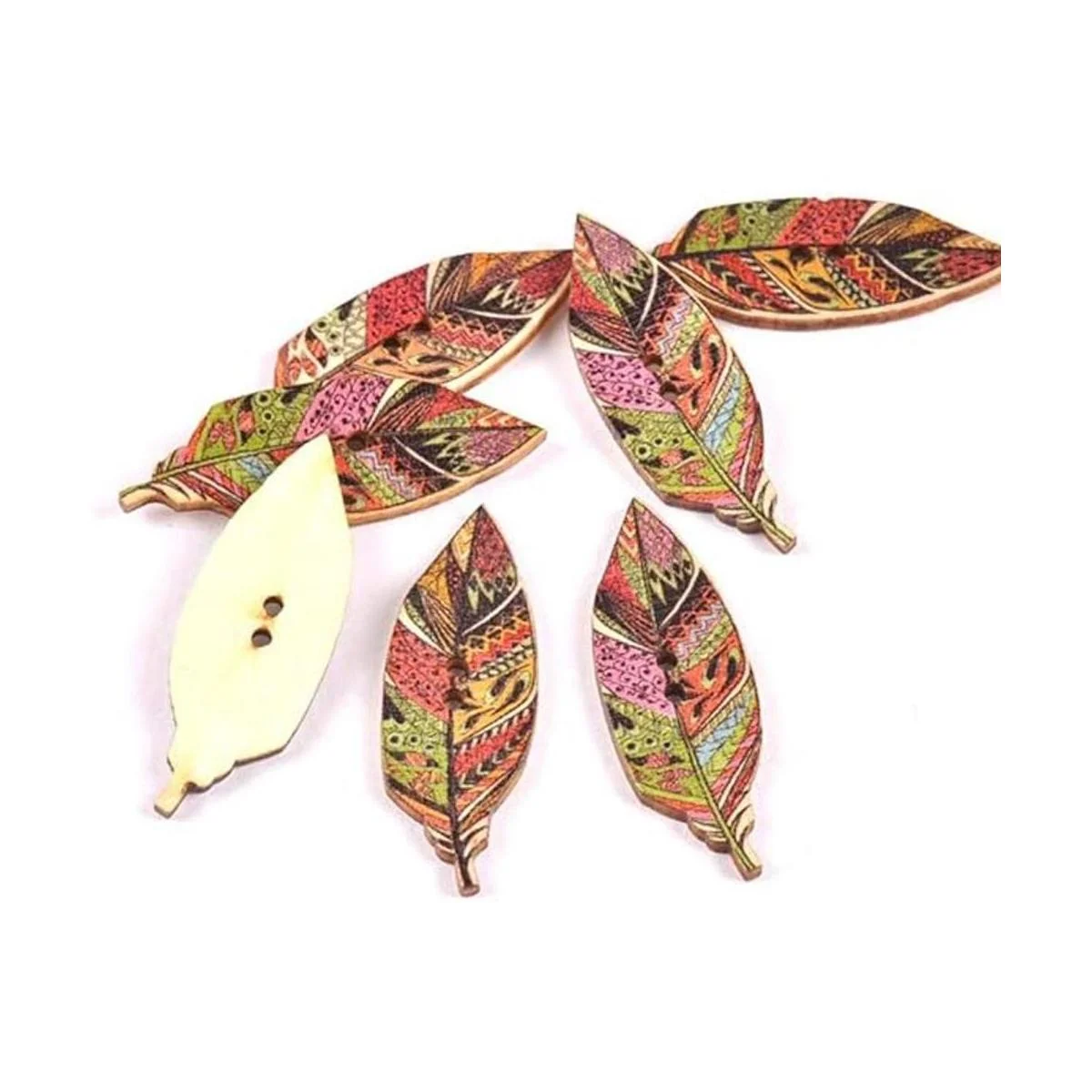 AKOAK Juego de 50 botones de madera con estampado de hojas_3