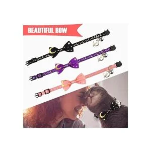 2 collares de gato con pajarita y campana luna dorada_5