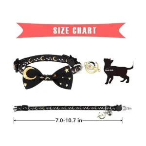 2 collares de gato con pajarita y campana luna dorada_6