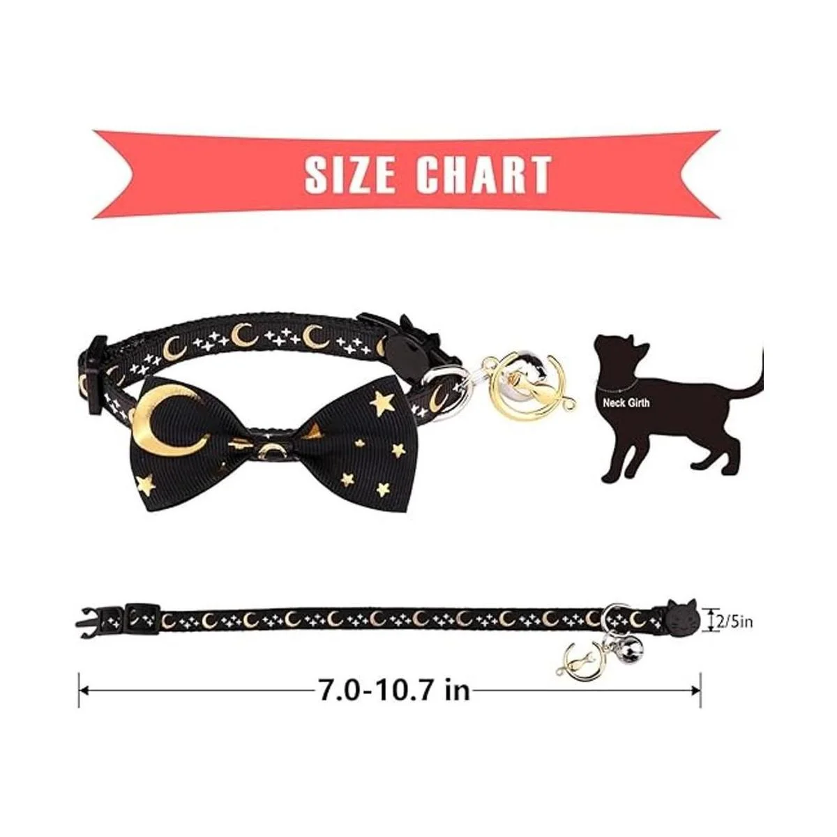 2 collares de gato con pajarita y campana luna dorada_6