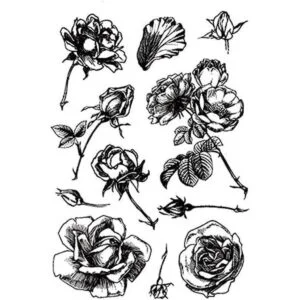 Sello de goma diseño de hojas de rosas y flores sello_1