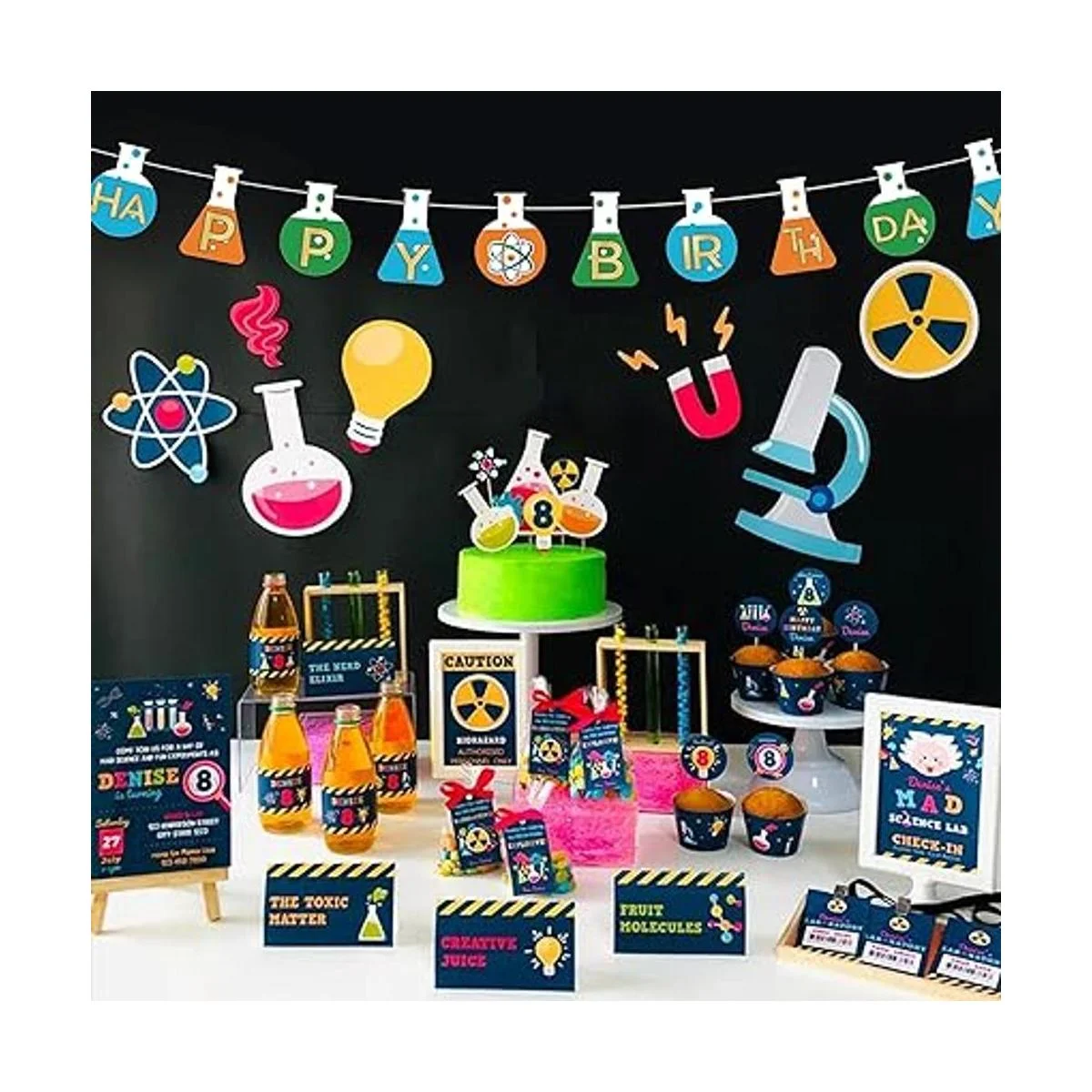 Kit de decoración de cumpleaños con temática científica y_3