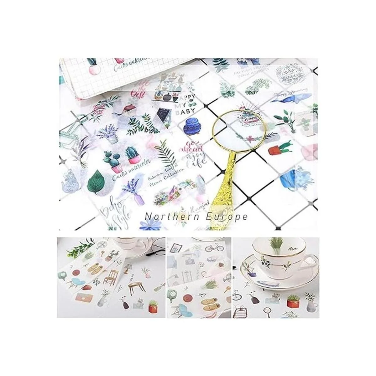 Juego de 48 hojas de 860 calcomanías de acuarela verde_6