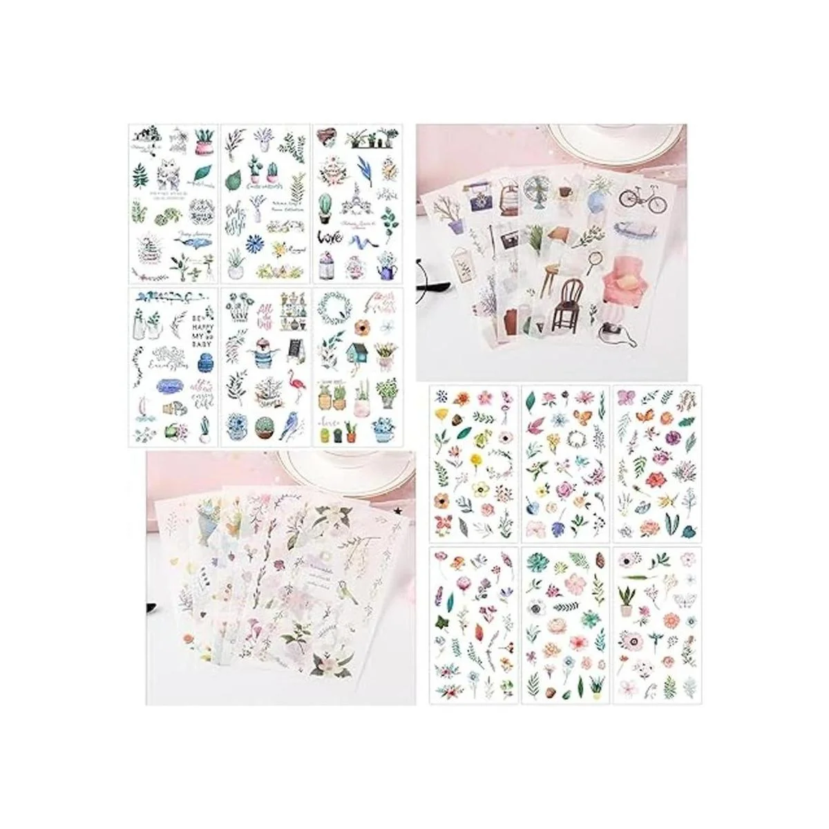 Juego de 48 hojas de 860 calcomanías de acuarela verde_3