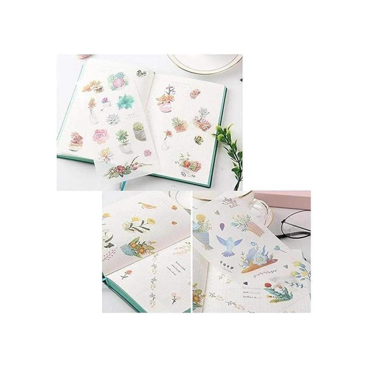 Juego de 48 hojas de 860 calcomanías de acuarela verde_5