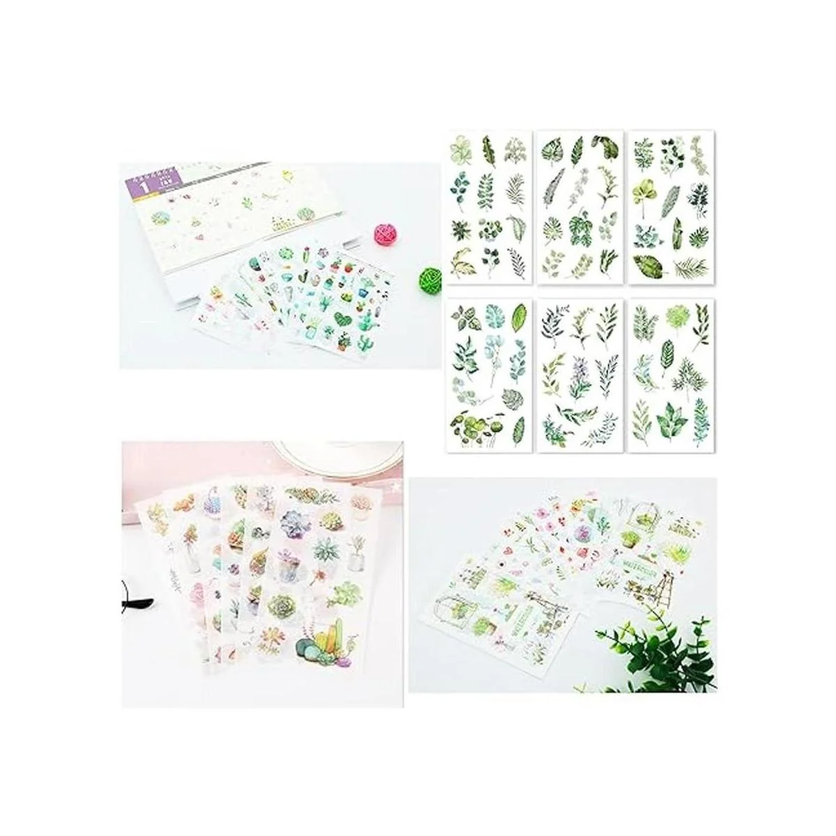 Juego de 48 hojas de 860 calcomanías de acuarela verde_4