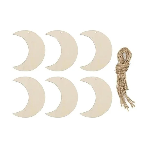 Adornos colgantes de madera en forma de luna con agujero_1