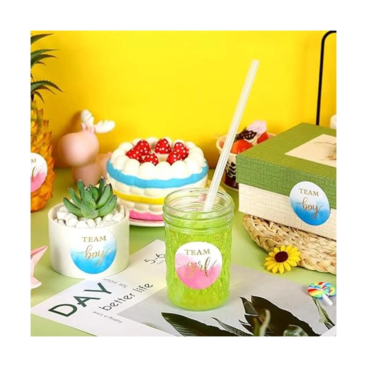 Lincia 100 pegatinas de acuarela dorada de revelación de_4