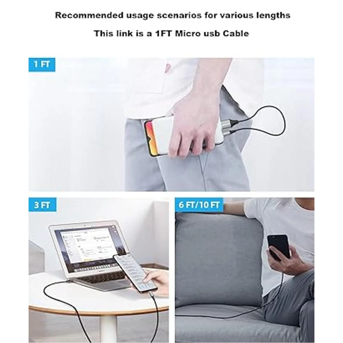 HOTNOW Cable micro USB de 1 pie para Android cable de_4