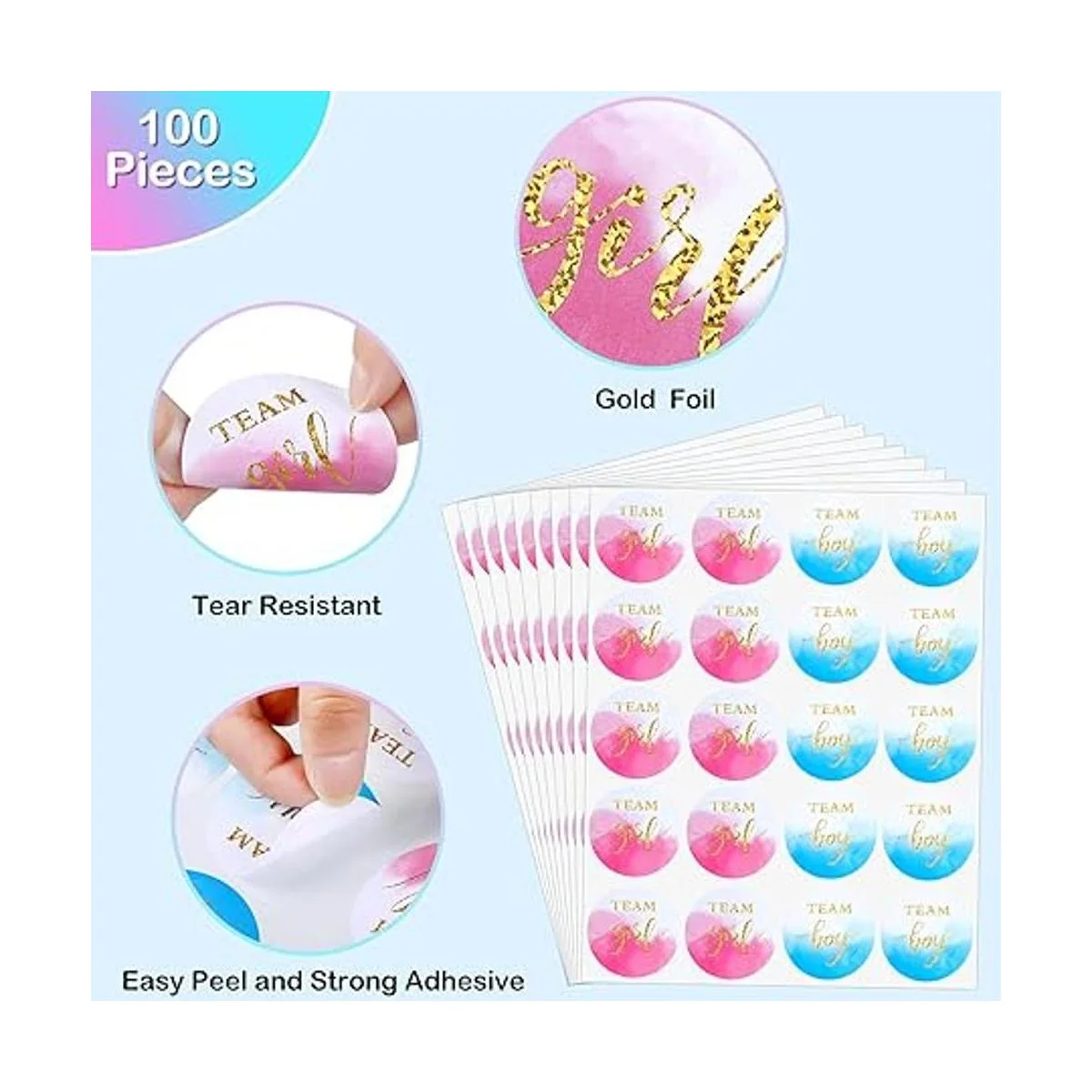 Lincia 100 pegatinas de acuarela dorada de revelación de_3