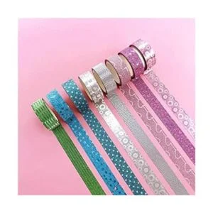 Juego de 8 rollos de cinta Washi con purpurina cintas_3
