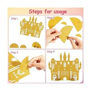 8 piezas de centro de mesa castillo dorado con purpurina_3