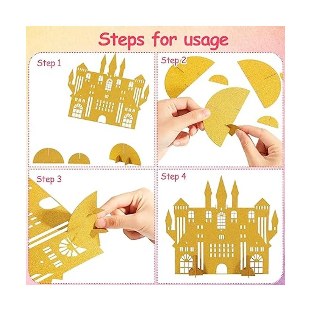 8 piezas de centro de mesa castillo dorado con purpurina_3